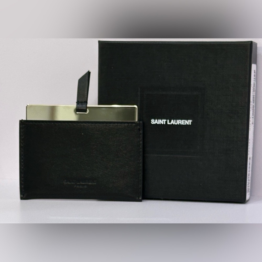 Saint Laurent Black Leather Card Holder and Mirror.